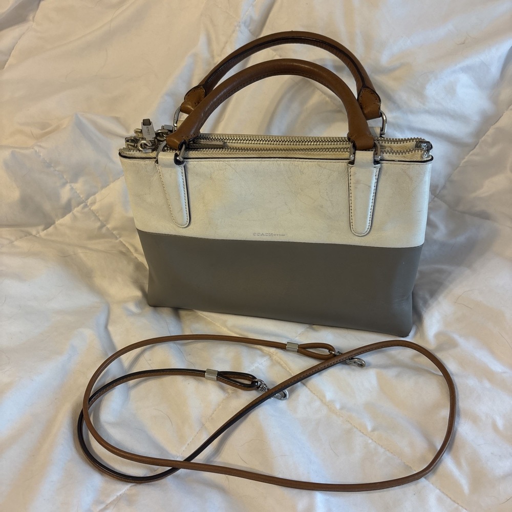 Coach Mini Borough Bag Retro Colorblock Leather Gray Cream A1469-32503